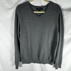 Marc Anthony Men's Gray V Neck Sweater Large Cotton Cashmere Blend Long Sleeve